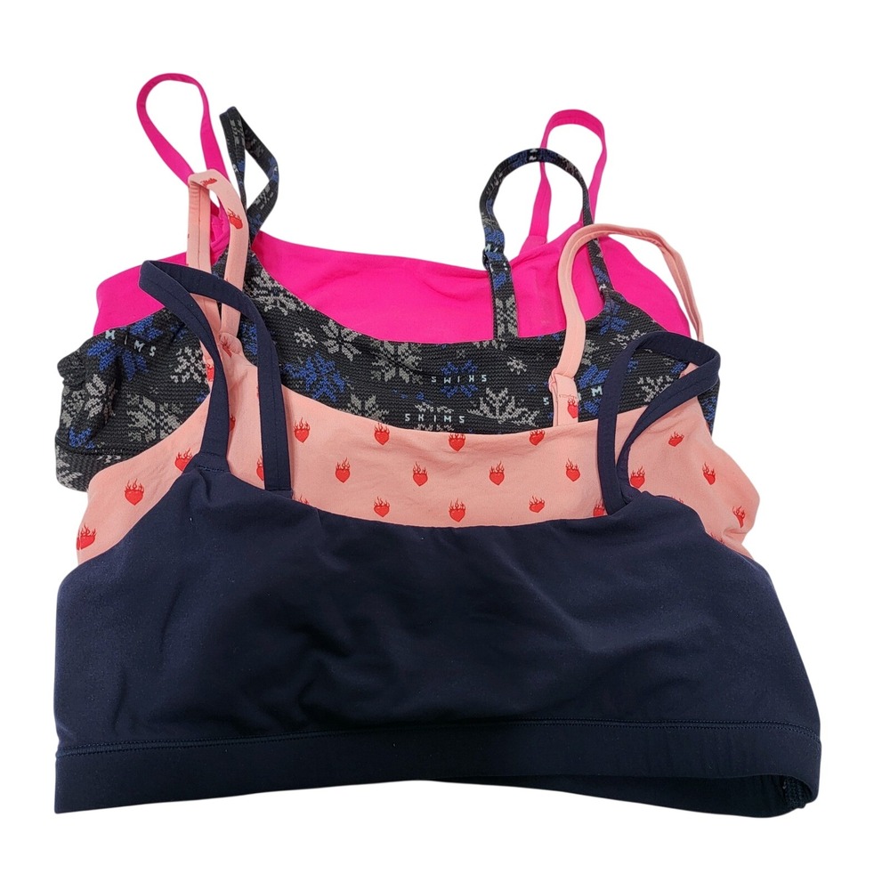 SKIMS Womens S P CH Bras 4 Pack Black Pink‎ Navy Strawberry Print